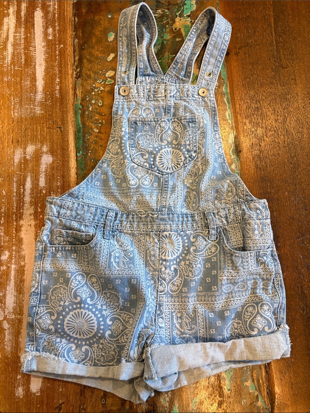 The Children's Place Light Blue Paisley Short Overalls